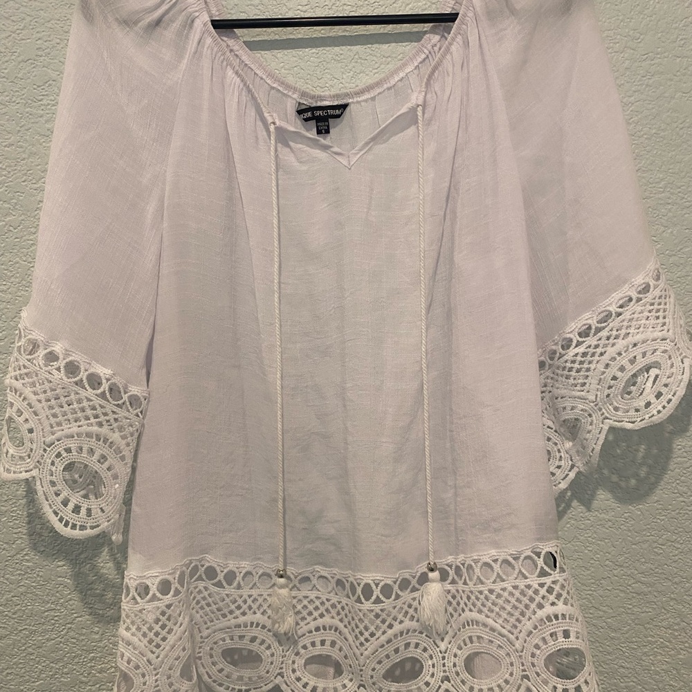 White Boho summer coastal Blouse with Lace Details size S - Picture 2 of 4